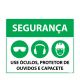 Placa Segurança Use Óculos, Protetor De Ouvidos e Capacete