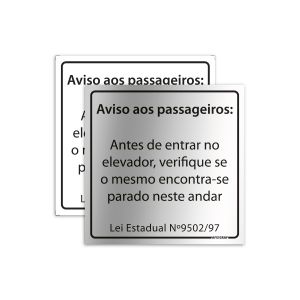 Placa Elevador - Aviso aos Passageiros