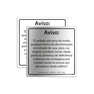 Placa Elevador - Aviso de discriminação em Elevadores