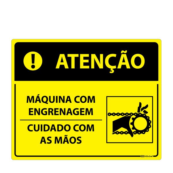 Placa Cuidado Com As Mãos Máquina Com Engrenagem Afixgraf 0166