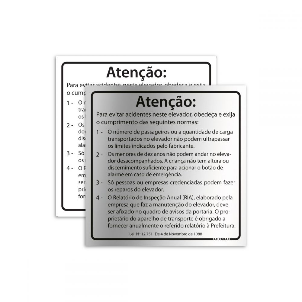 Placa para Elevador - Aviso de Segurança | Afixgraf