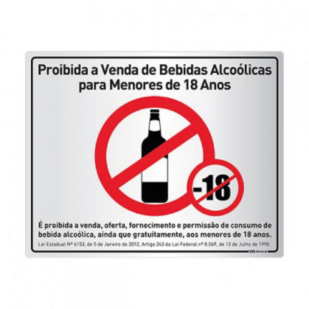 Placa Proibida Venda De Álcool Para Menores Afixgraf